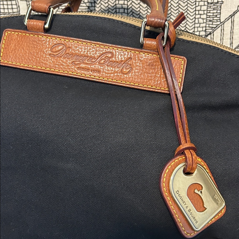 Dooney & Bourke Black Canvas Duffel with Tan Leather Trim - Picture 4 of 16